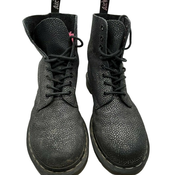 Dr. Martens Shoes - Dr. Martens Womens Pascal Black Gunmetal Speckles Lace Up Casual Combat Boots 8